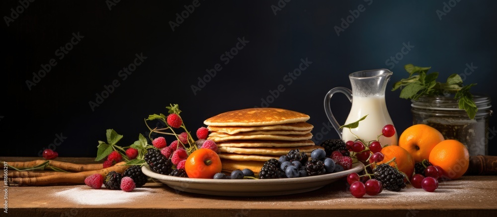 Leinwandbilder Pancake ingredients with space for recipe details in the image. with copy space image. Place for adding text or design