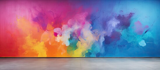 The wall is adorned with colorful paint marks leaving ample space for other visuals in the image