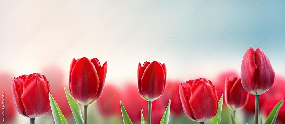 Aufkleber Bright red tulips create a beautiful view with a copy space image for text
