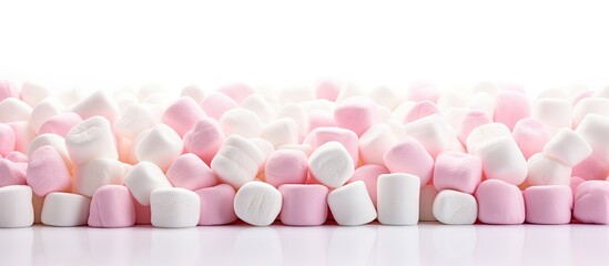 A white background with marshmallows arranged leaving space for other elements in the image. with copy space image. Place for adding text or design