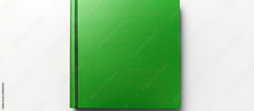 Poster A white background displays a blank green notebook providing ample copy space for written content or imagery