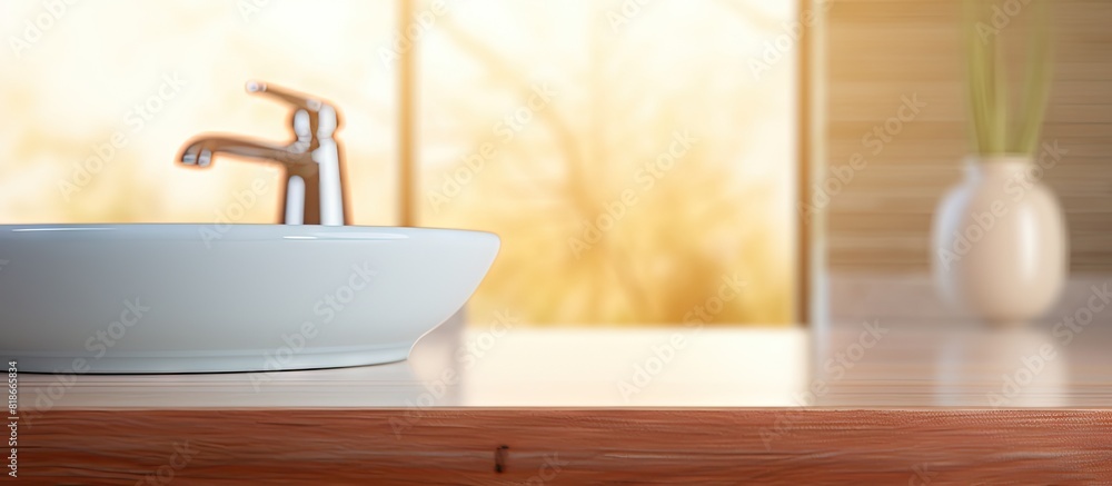 Wall mural A bathroom background with a table top in front creating a blur effect copy space image - Wall murals