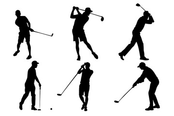 silhouettes collection Golf Player, set People playing golf.