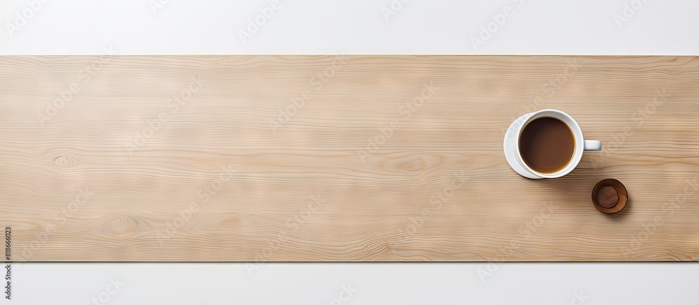 Aufkleber An isolated white desk with a coffee cup placed in the center provides a clean and empty surface Copy space is available for use