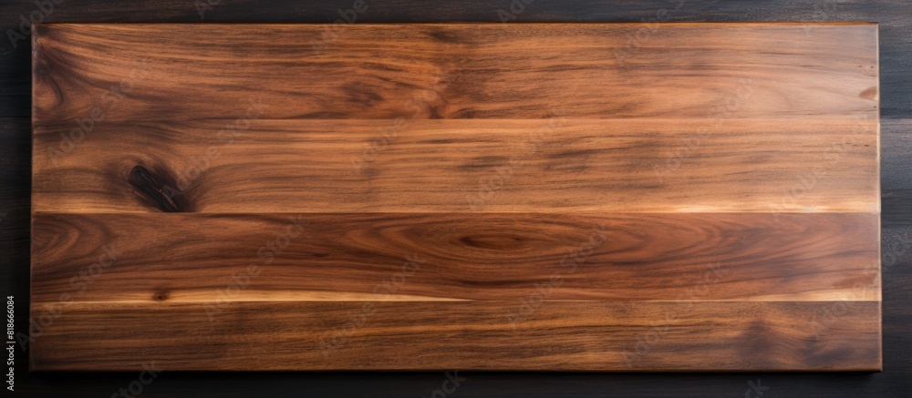 Poster A copy space image of a kitchen cutting board with a top down view placed on a background of black wooden surface
