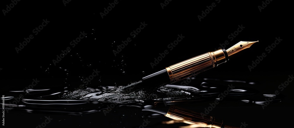 Poster Black background with copy space image featuring a fountain pen with a clipping path