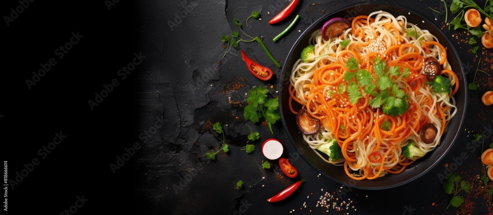 Aufkleber a nutritious asian dish featuring noodles and an assortment of vegetables ideal for vegans and veget