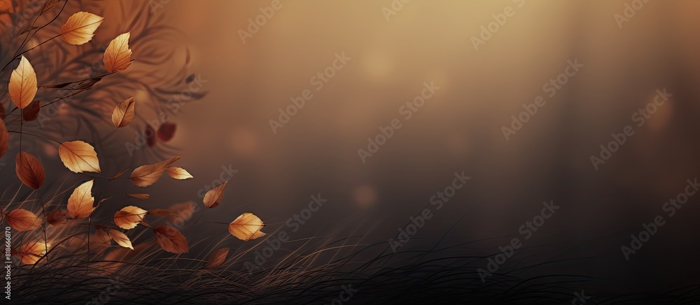 Aufkleber A dark autumn background featuring leaves and brown flax with empty space for text or images. with copy space image. Place for adding text or design