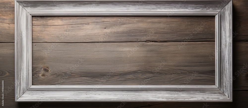 Poster A copy space image featuring a silver frame elegantly placed against a rustic wooden background