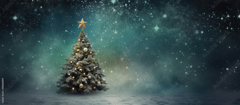 Poster A festive background with a Christmas tree symbolizing the New Year is seen on a Christmas greeting card with copy space image