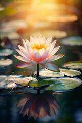 Serene water lily glowing under soft sunlight 