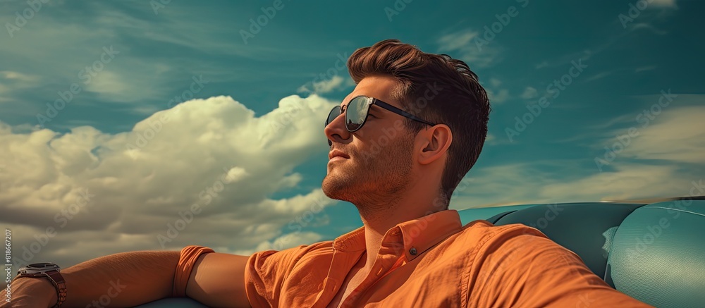 Poster A man in a convertible car captured in a close up copy space image