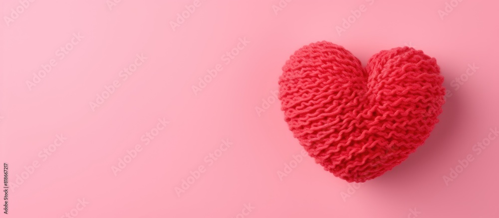 Aufkleber Copy space image of a heart shaped wool ball contrasting against a colorful background Symbolizing love and crochet this minimal Valentine s Day concept features a greeting card and a flat lay display
