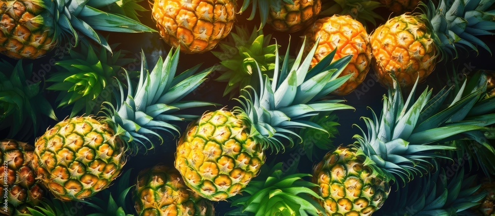 Poster copy space image depicting the tropical texture of pineapple fruit creating a summery and holiday th