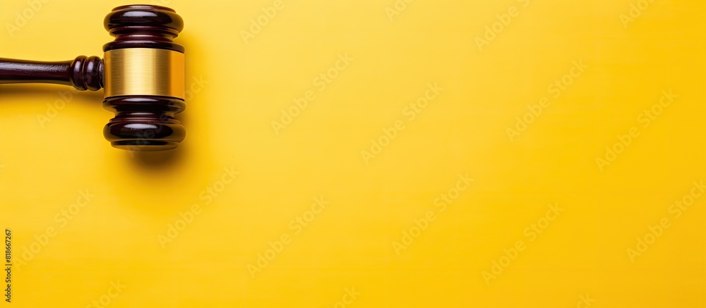 Aufkleber top down copy space image featuring a judge s gavel on a yellow background symbolizing the concept o