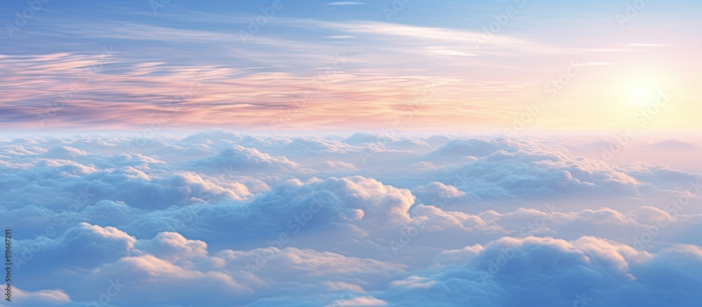 Poster Early in the morning a mesmerizing scene of clouds stretches as far as the eye can see creating a serene and peaceful atmosphere. with copy space image. Place for adding text or design