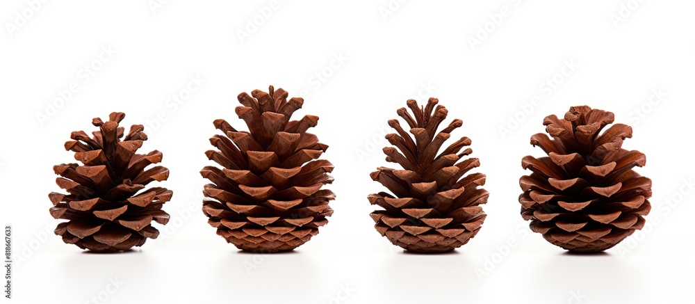 Aufkleber A front view copy space image of three isolated pinecones each displaying a rich brown color set against a pure white background