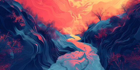Abstract River of Dreams | Flowing Colors and Fantasy
