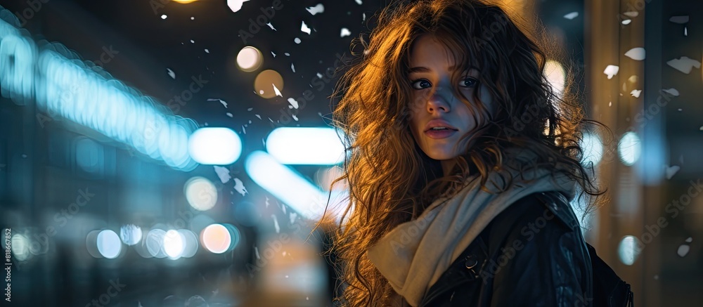 Aufkleber At night a photo showcasing a subject with bokeh in the background. with copy space image. Place for adding text or design