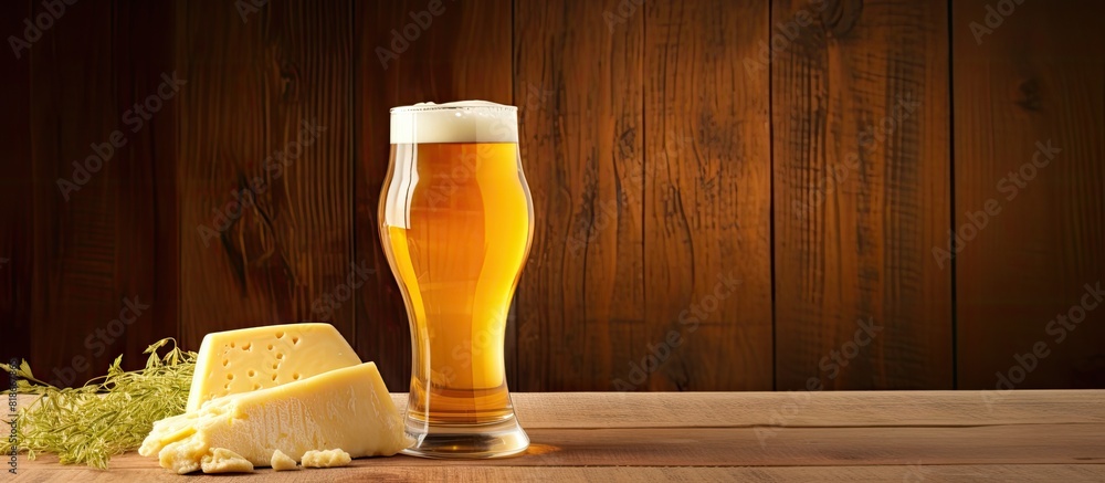Poster brown vintage background with copy space image featuring a delicious yellow cheese appetizer and a r