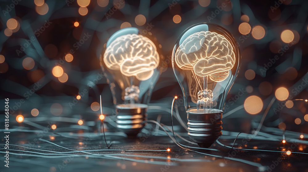 Poster artificial intelligence digital concept abstract brains inside light bulb - stock photo.