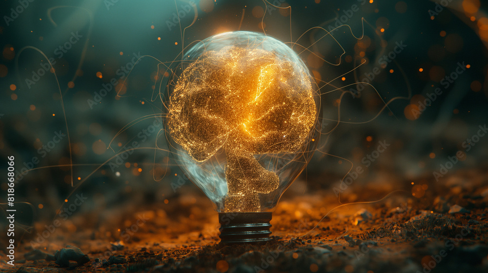 Poster artificial intelligence digital concept abstract brains inside light bulb - stock photo.