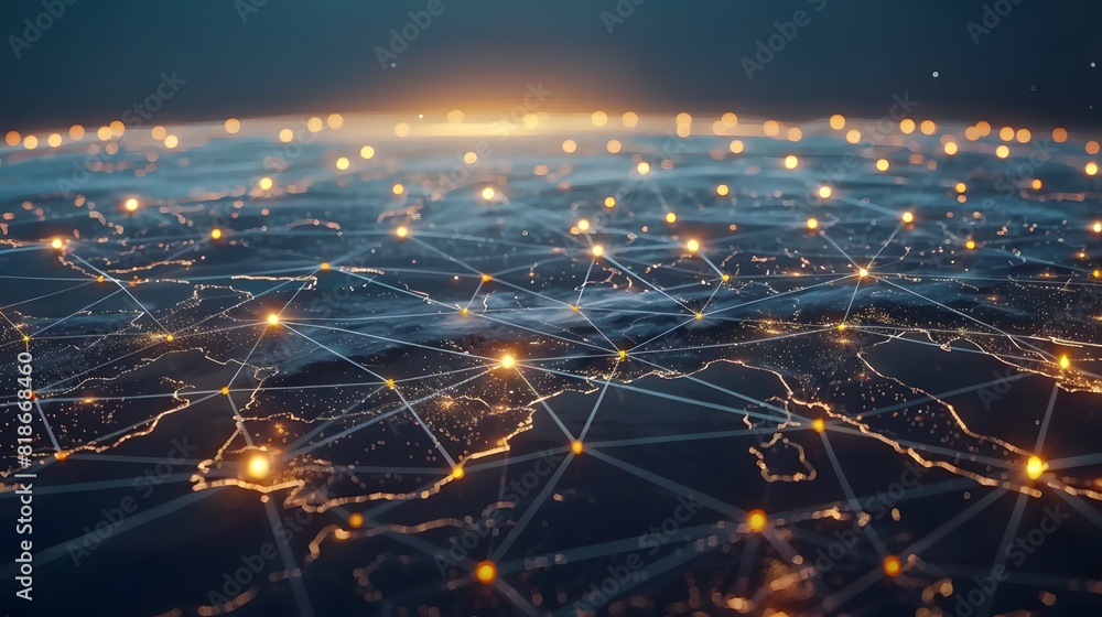 Poster a vast, interconnected network of nodes forming a decentralized blockchain system, highlighting the 