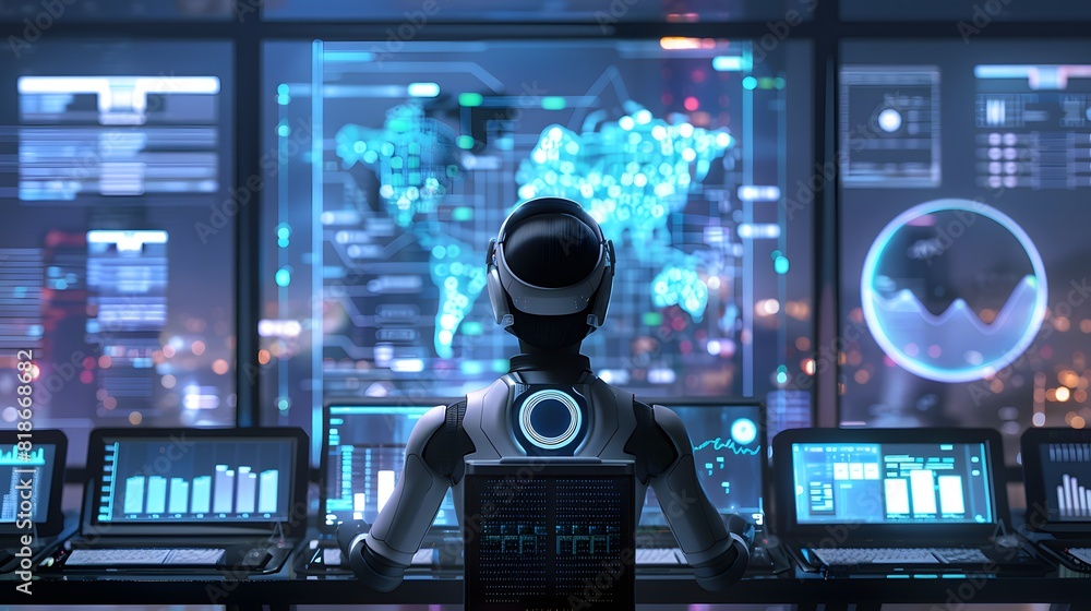 Poster a virtual regulatory compliance center where ai-powered robots assist financial institutions in navi