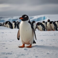 Emperor penguins on the snow, Penguin family - Generative AI