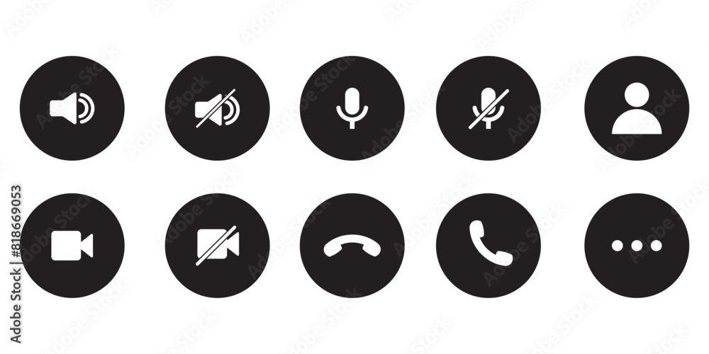 Poster phone calling icon set. streaming icon set. video call buttons set. collection of internet conversat