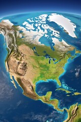 Fototapeta premium Physical map of North America, USA, Canada and Mexico.