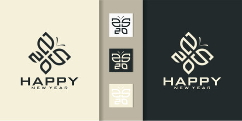 Happy new year 2025 with butterfly shape. new year celebration 2025