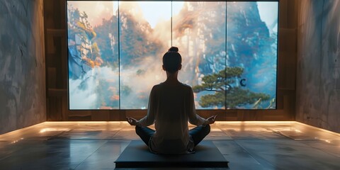 Peaceful Meditation Retreat Overlooking Stunning Mountainous Landscape Through Window