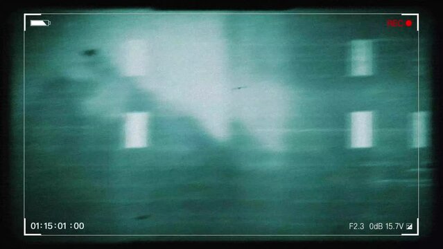 Old style video camera frame with textured images and glitch effects animation background