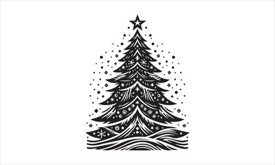 Christmas Tree Vector illustration White Background-  Christmas Tree Vector Files for Cutting, Handmade calligraphy vector illustration, Hand written vector sign, EPS 10