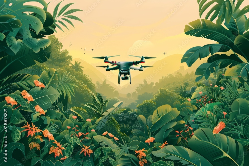 Poster efficient farming technology with modern precision drone technology and drone vector graphics in sma