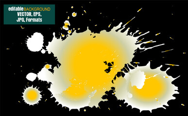 soft yellow watercolor splash stain background , Golden yellow Ink drop on black background vector. a drop of ink, diffuse spots. paint shades yellow watercolor.