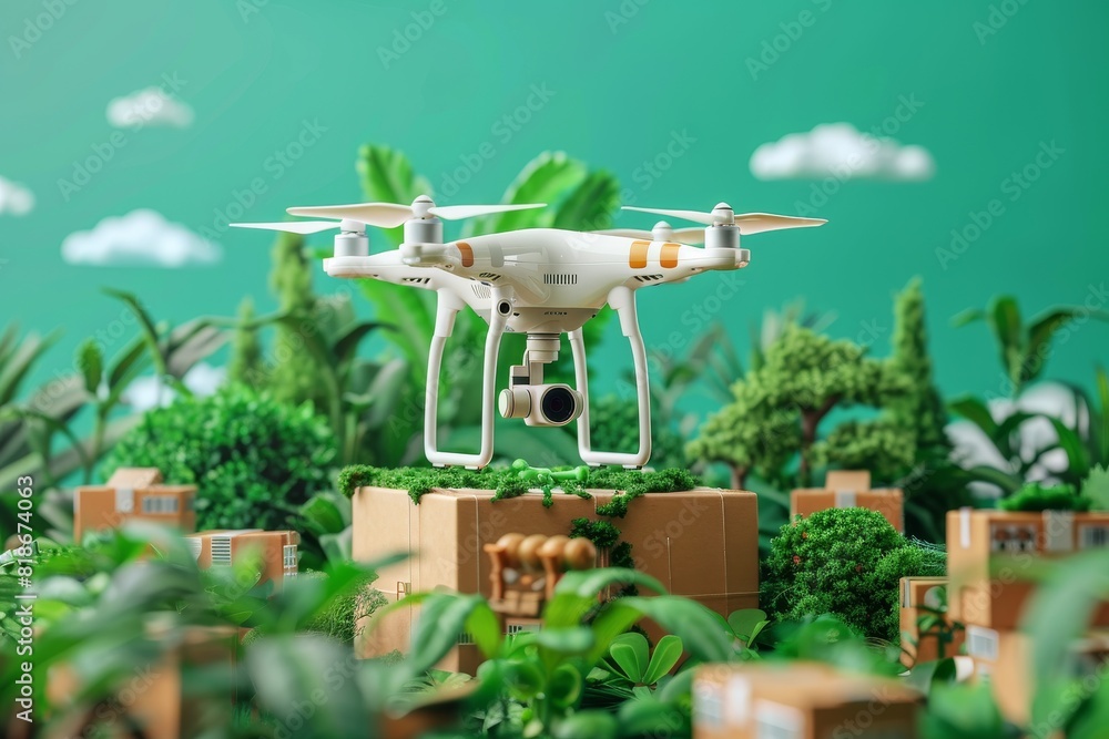 Poster precision farming technology with drone vector graphics in modern agriculture and efficient farming 