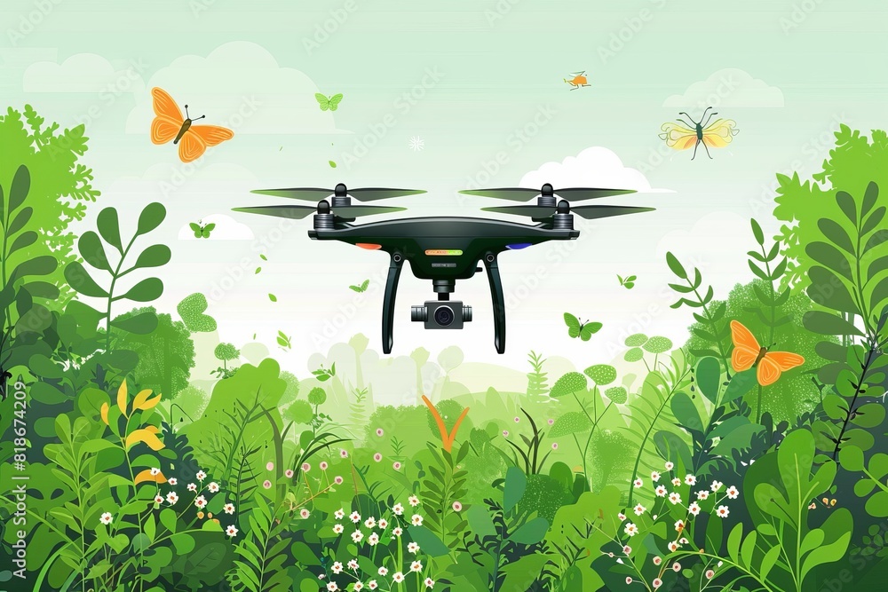 Poster efficient farming technology with modern precision drone technology and drone vector graphics in sma