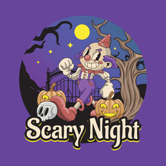 Happy Halloween Jester Clown Scary Night badge and label sticker, banner, patch, greeting card and invitation Vector illustration