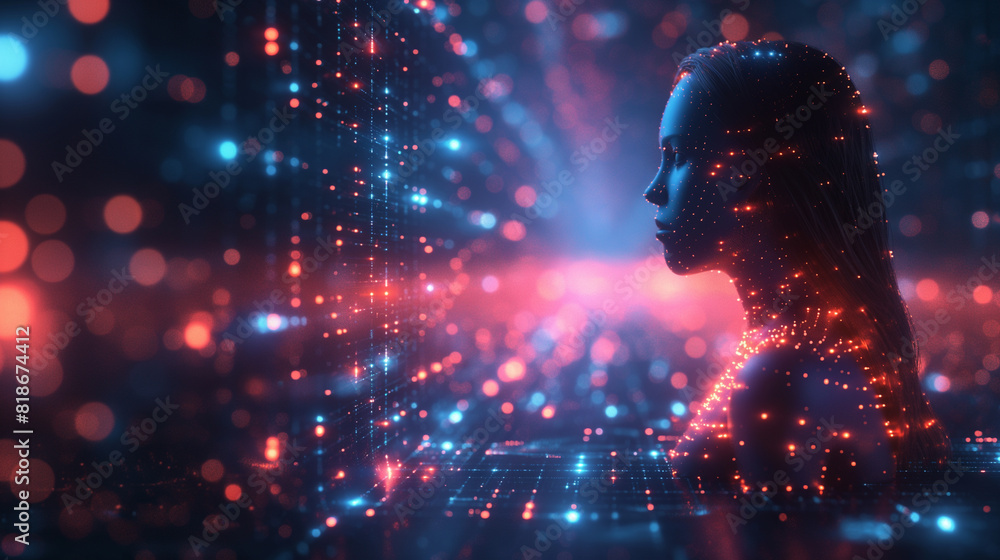 Poster head of artificial intelligence department in the human head, the concept of virtual digital deep le