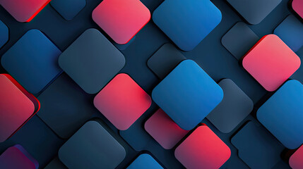 Square abstract dark background in red and blue color, cube minimalist geometric wallpaper illustration