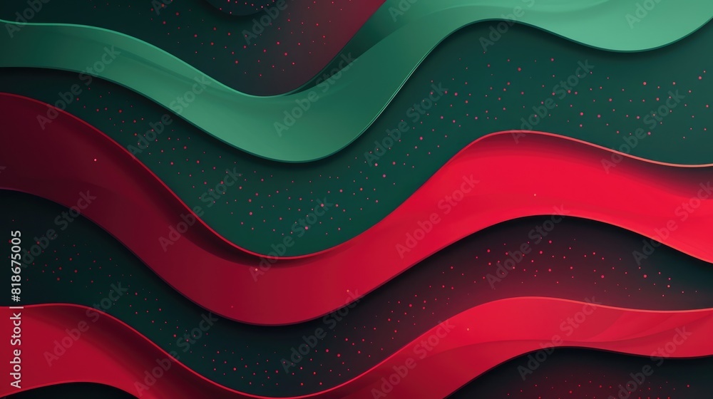 Poster a flowing red and green wave pattern on a dark background. aig51a.