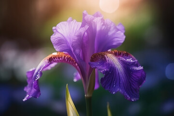 Purple Iris Flower in garden, close up