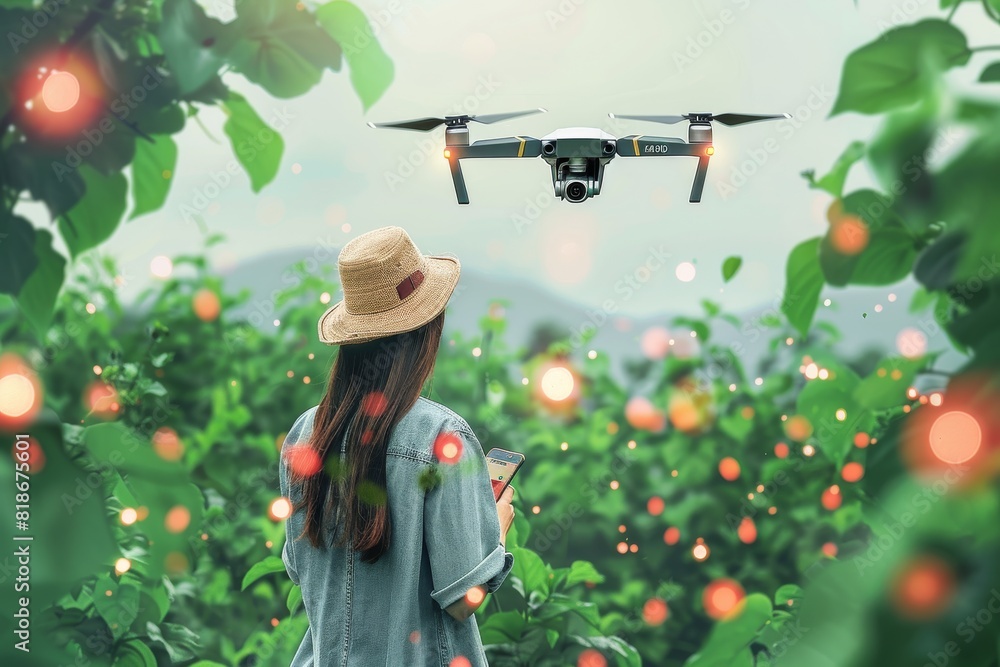 Poster efficient farming technology with modern precision drone technology and drone vector graphics in sma