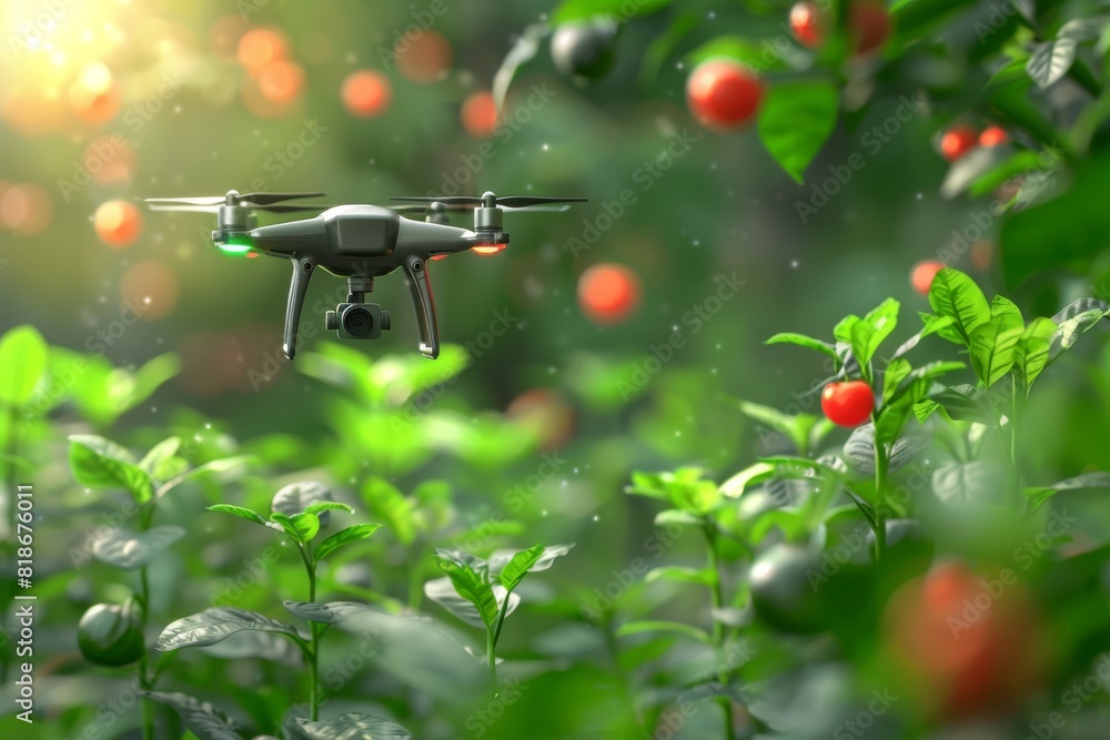 Poster precision farming technology with drone vector graphics in modern agriculture and efficient farming 