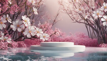 Background podium 3D spring flower product beauty pink display nature