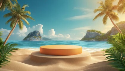 Obraz premium Beach podium summer background sand product 3D sea display platform