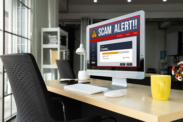 Cyber security software show alert of cyber attack for protection snugly. Danger from virus, phishing and cyber fraud.