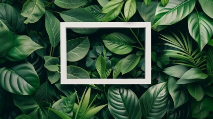 Creative design, green leaves and white frame.